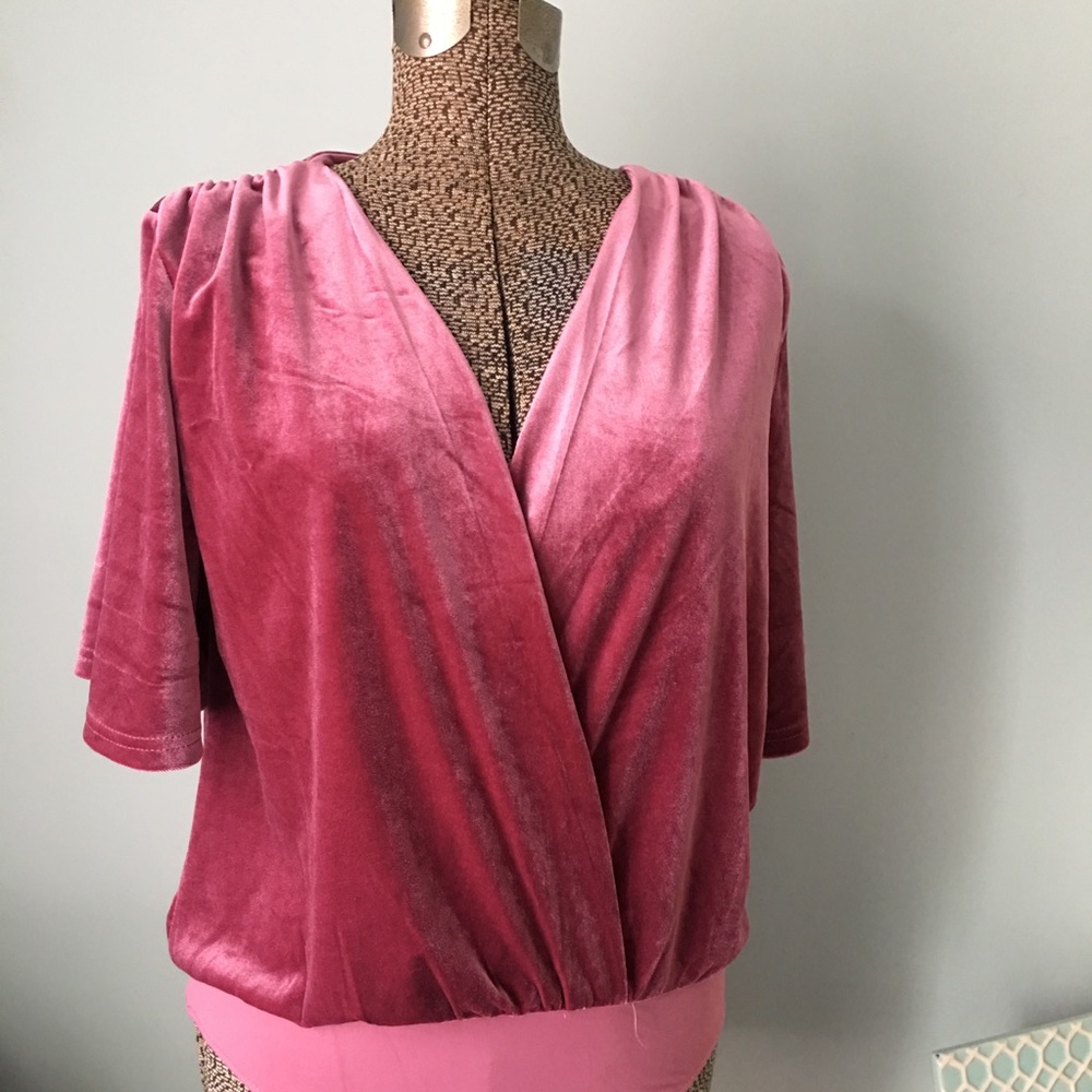Velvet Wine Colored Wrap Style Bodysuit